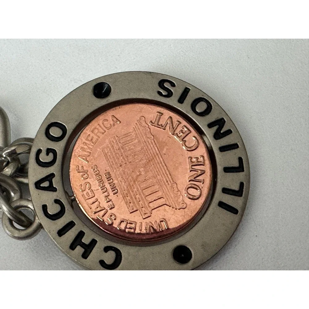 Chicago Illinois Souvenir Keychain Spinning 2004 Lincoln Penny‎ Style Key Ring